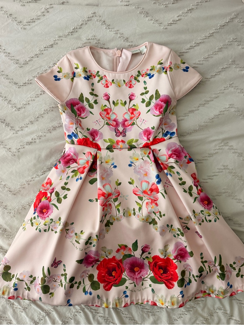 Ted Baker Pink Floral Fit-and-Flare Dress for Girls